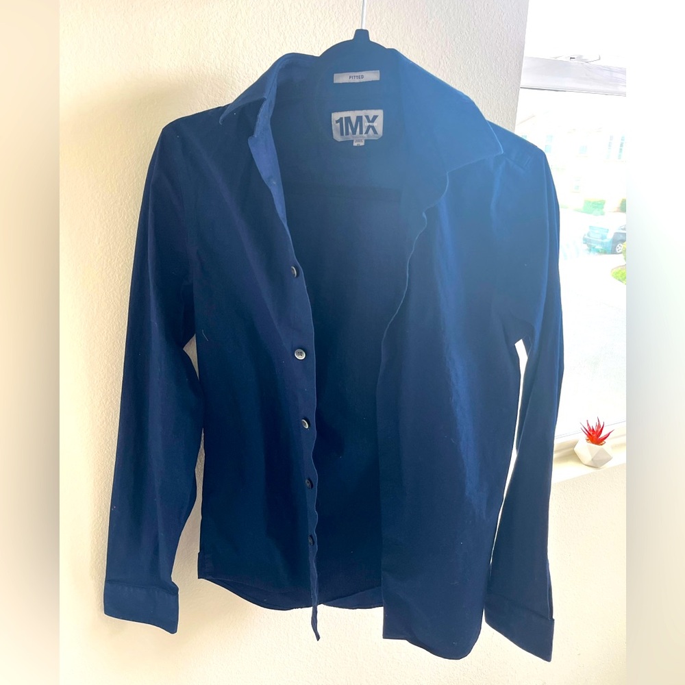 Express 1MX Dark Blue navy Collared Button-Down Shirt XS Fitted